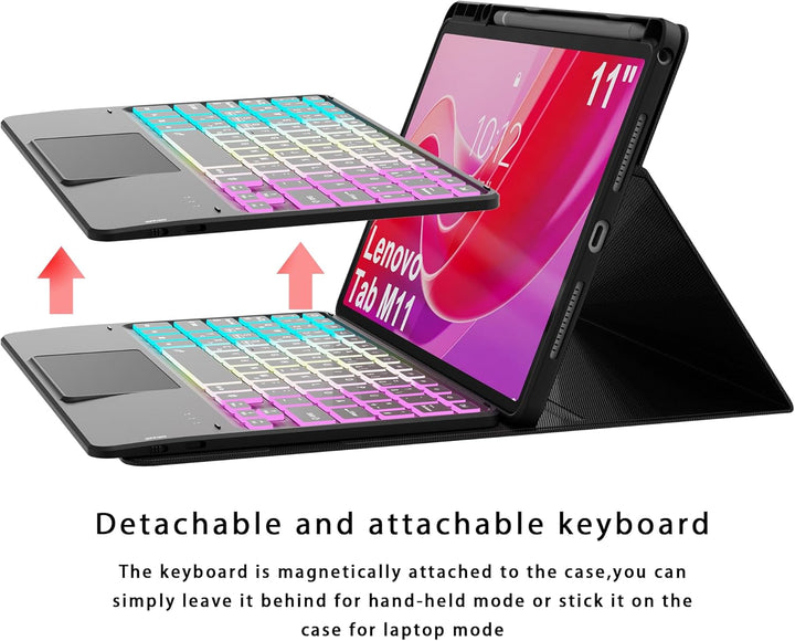 für Lenovo Tab M11 2024 11 Zoll Hülle mit Tastatur: 7-Farbige Beleuchtung QWERTZ Deutsches Tastatur