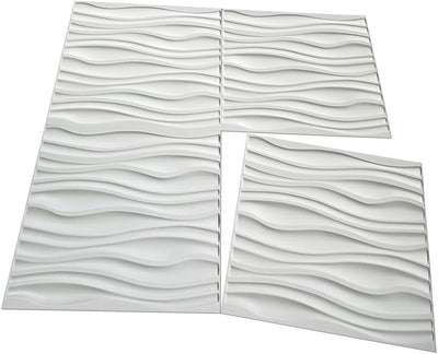 Art3d 3d Wandpaneele PVC Wave Board Strukturierte 3D-Wand Panels Weiss, 50x50cm (12er Pack)