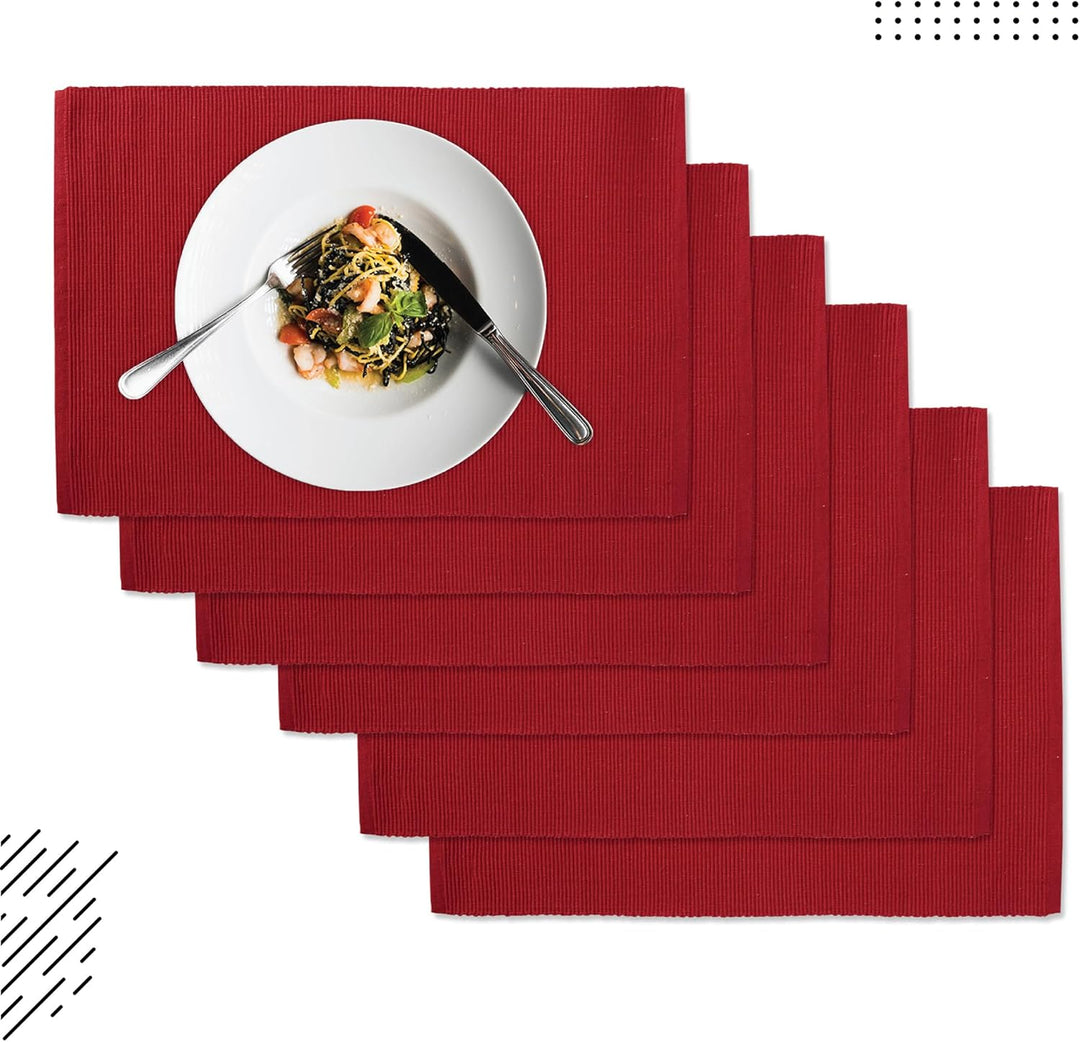 Encasa XO Platzsets Esstisch Set von 6 | Solide rot | Fein gerippte Baumwoll-Tischunterlage | Grösse