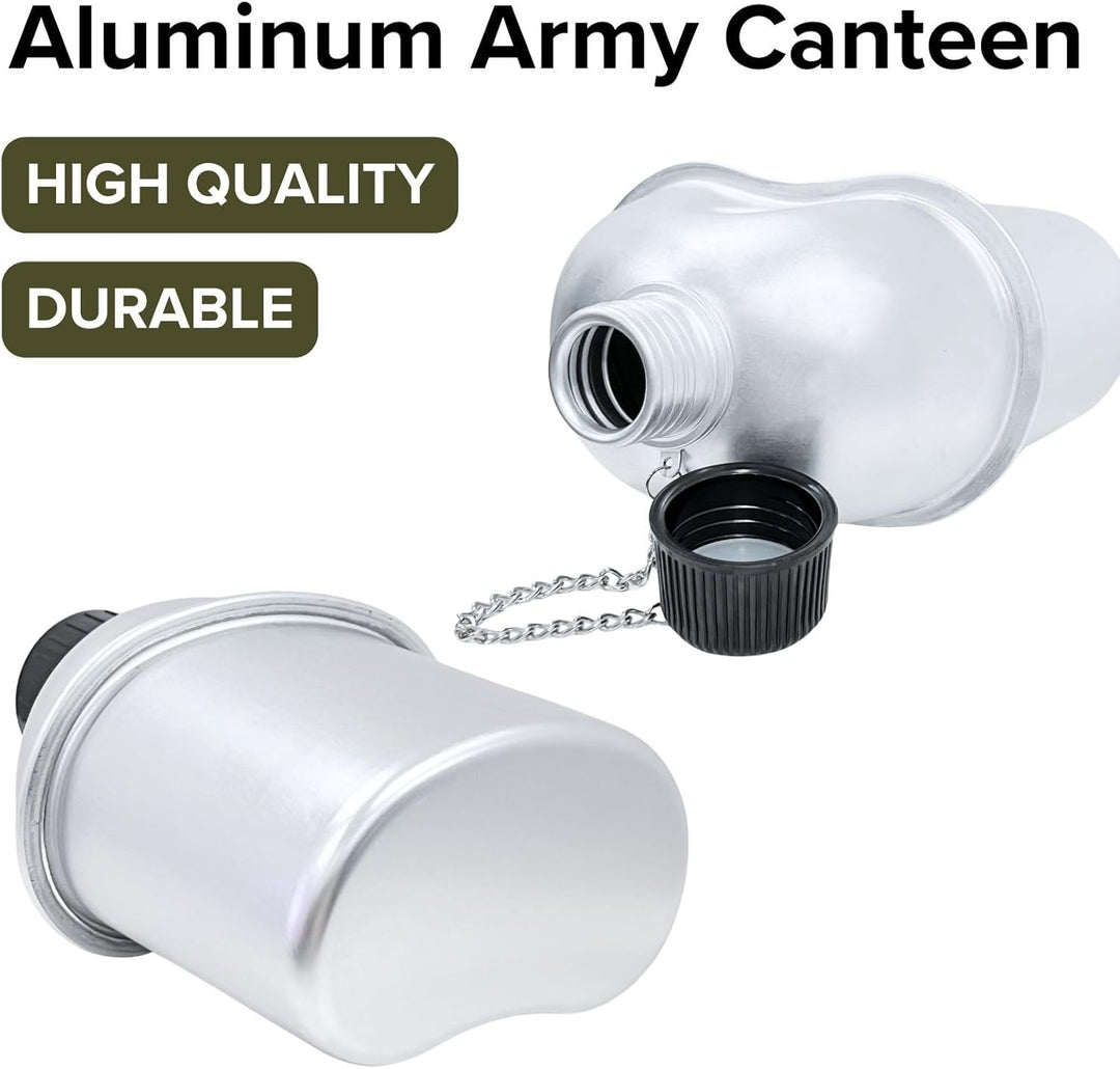 BeGrit Aluminium Feldflaschenbecher Tragbar 850ML Militär Überleben Trinkflasche Camping Wasserflasc