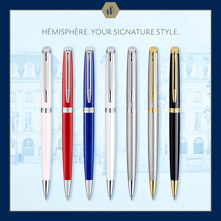 Waterman Hémisphère Kugelschreiber | Edelstahl mit Goldzierteile | Mittlere Spitze | Blaue Tinte | G