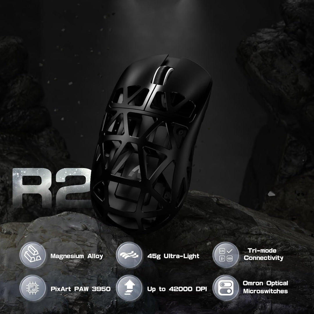 ATTACK SHARK R2PRO 45g Superlight Magnesiumlegierung Maus, PixArt PAW3950-Sensor, 42000 DPI, 8000Hz