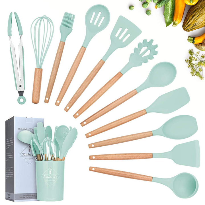 Lychee Silikon Kochgeschirr Set,12 Stücke Advanced Hitzebeständige Küchengeräte Kochzubehör Antihaft