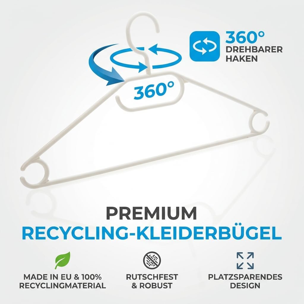 50 Kleiderbügel weiss mit drehbaren Haken, aus Kunststoff, Länge ca. 41 cm - Weiss - Made in EU - Um
