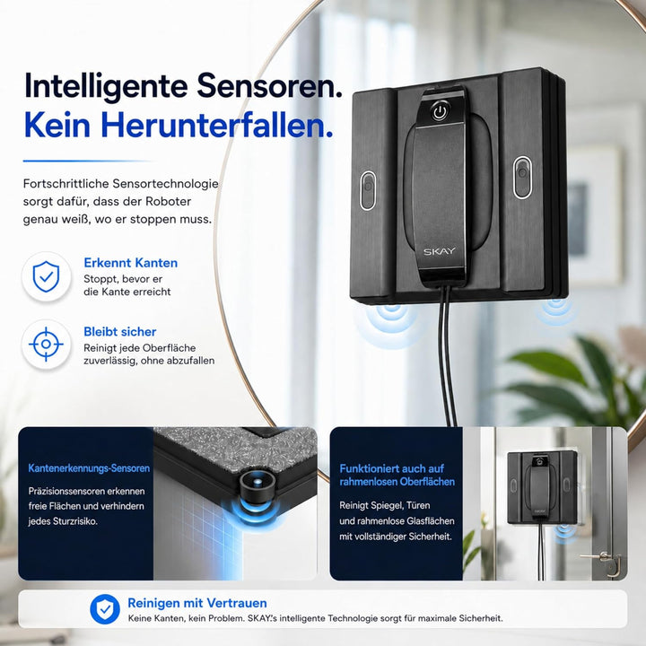 Fensterputzroboter M82, KI-Navigation, Automatischer Fensterreiniger mit 6-Düsen Sprühsystem &amp; Doppe