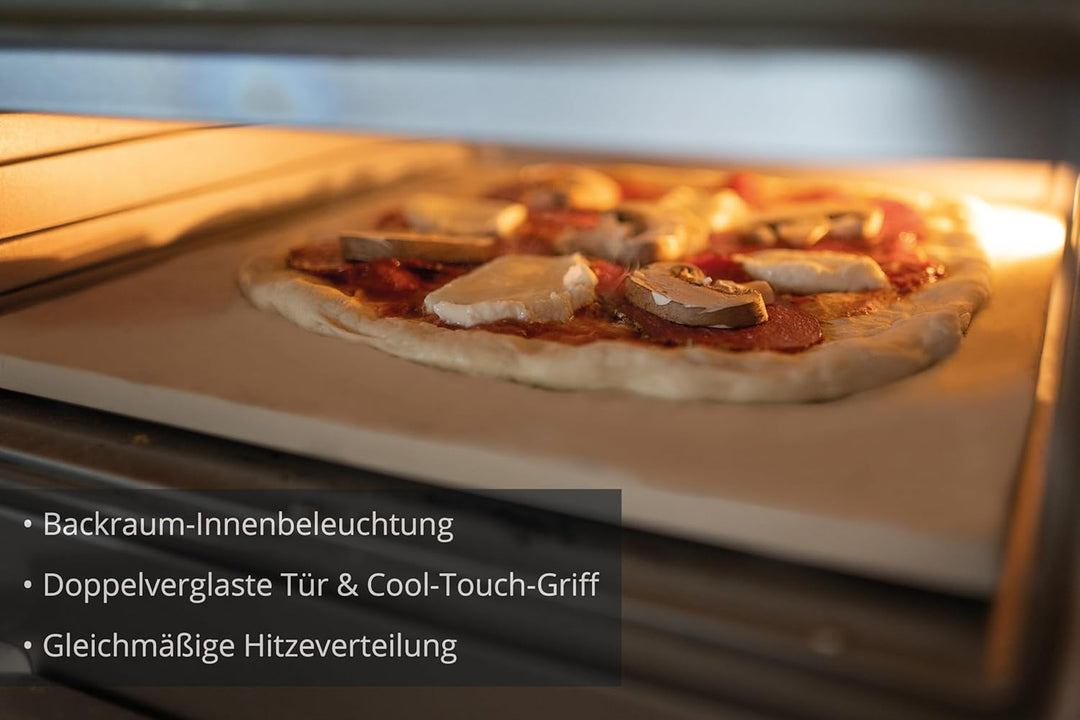 Unold Luigi Pizzaofen elektrisch 450 °C mit Pizzastein & Pizzaschieber Aluminium – Digitaler Pizzaof