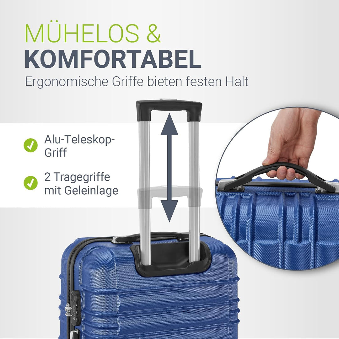 Juskys Hartschale Kofferset Reisekoffer 4 teilig - Zahlenschloss, geräuscharme 360° Rollen gross, Te