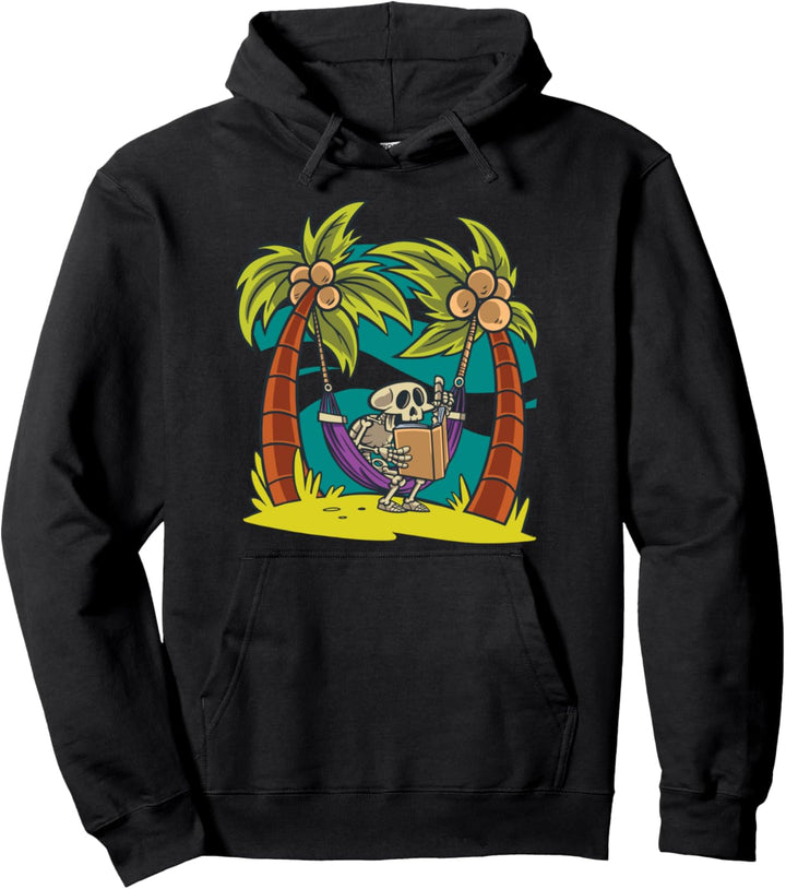 Skelett Lesung Auf Hängematte Schädel Palmen Bäume Pullover Hoodie
