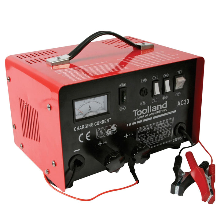 PEREL - AC30 Ladegerät Für 12/24V Blei-Säure-Akkus, Mit Boost Funktion, 375 mm x 260 mm x 210 mm Abm
