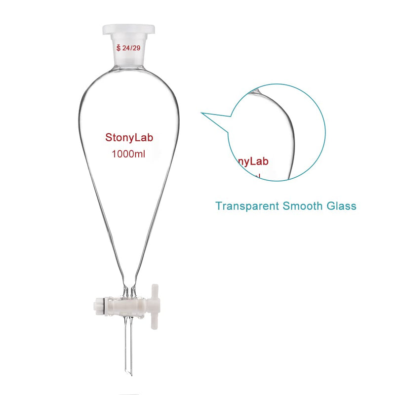 stonylab Scheidetrichter Glas, Borosilikatglas 1000 ml Scheidetrichter Heavy Wall Conical Separatory