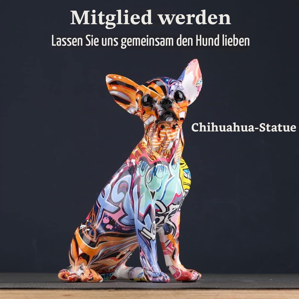 Chihuahua-Hundestatue aus Harz – Heimdekoration, bunte Chihuahua-Hundestatue, bunte Graffiti-Chihuah
