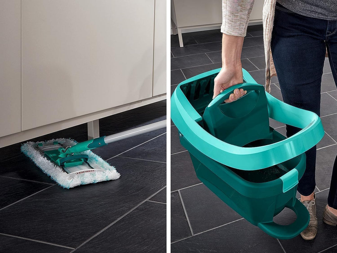 Leifheit Set Wischtuchpresse Profi XL mit Bodenwischer 146cm und Rollen, 1x Mikrofaser Bezug für all