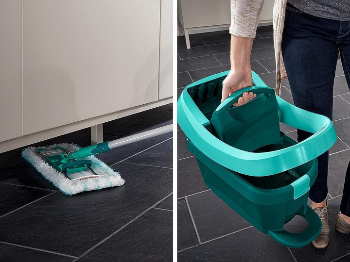 Leifheit Set Wischtuchpresse Profi XL mit Bodenwischer 146cm und Rollen, 1x Mikrofaser Bezug für all
