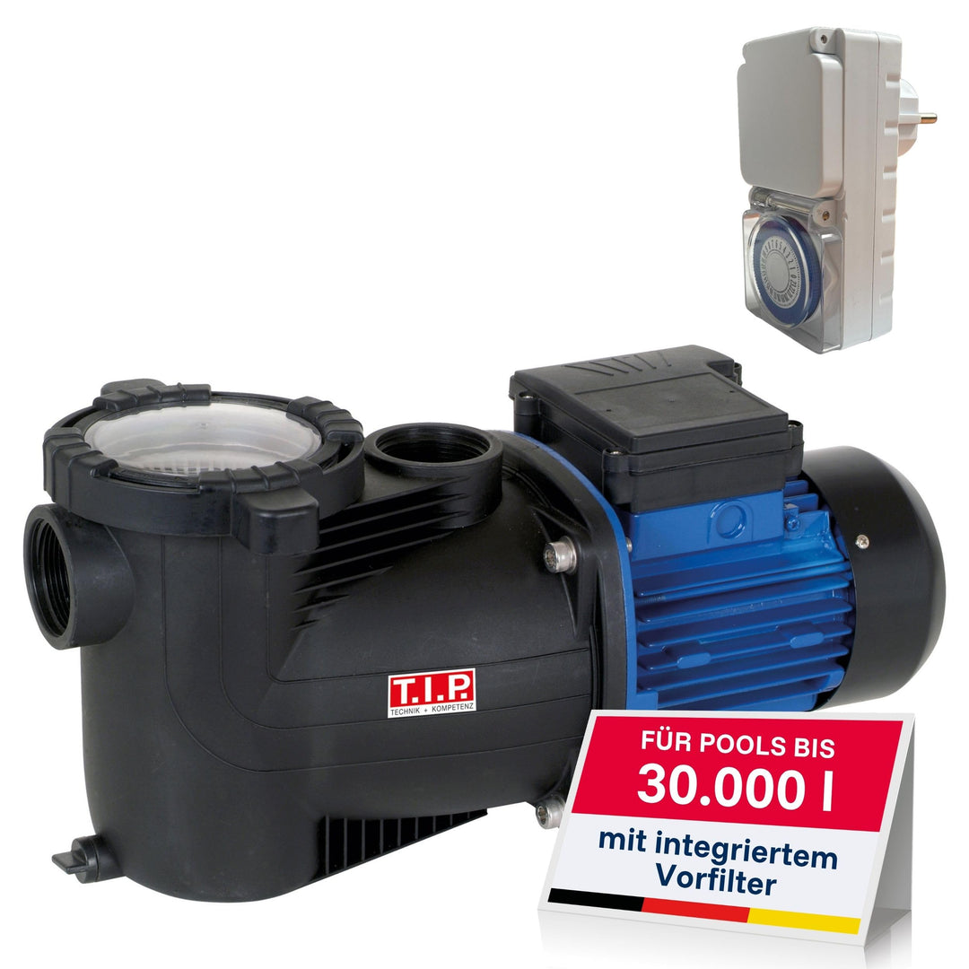 T.I.P. 30443 Poolpumpe Filterpumpe Umwälzpumpe SPP 400 FT mit Timer und Vorfilter (bis 10.000 l/h Fö