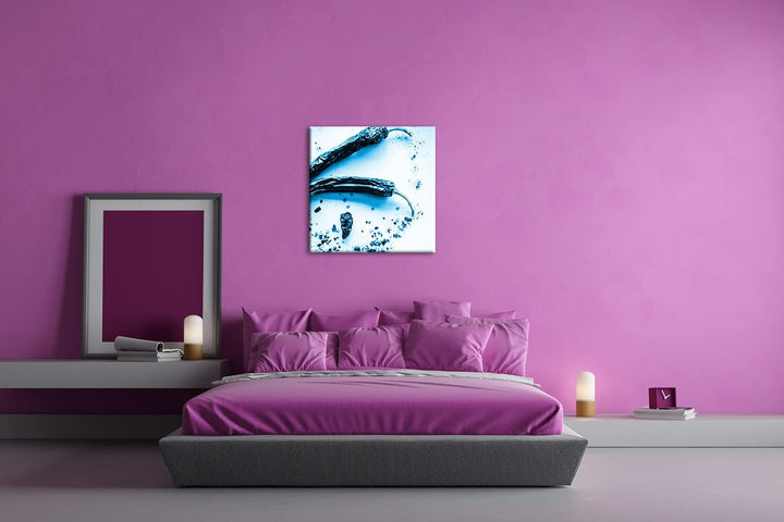 getrocknete extrem scharfe Peperoni Format: 60x60 Effekt: Monocrome Blau als Leinwandbild, Motiv fer