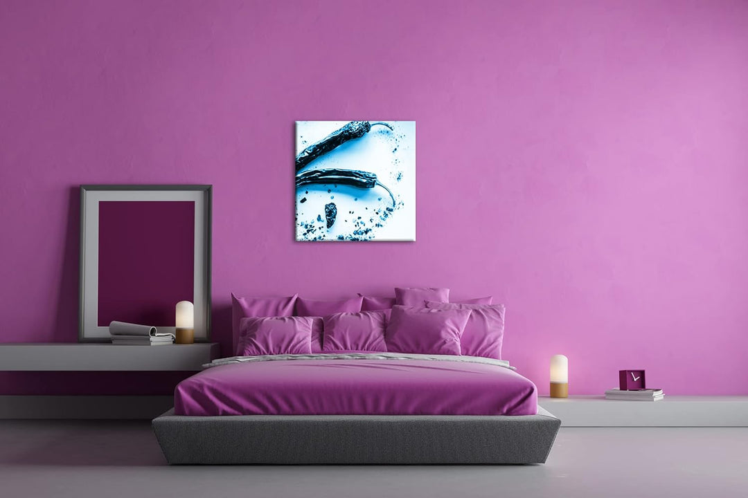 getrocknete extrem scharfe Peperoni Format: 70x70 Effekt: Monocrome Blau als Leinwandbild, Motiv fer
