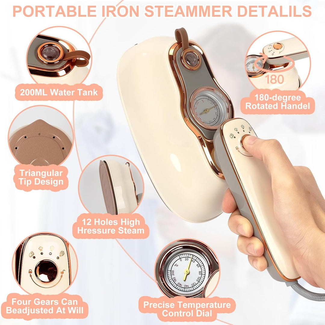 Tragbares Dampfglätter, 1200W Handheld Bügeleisen mit 200 ml Wassertank & Klappbarem Griff, 15 Sekun