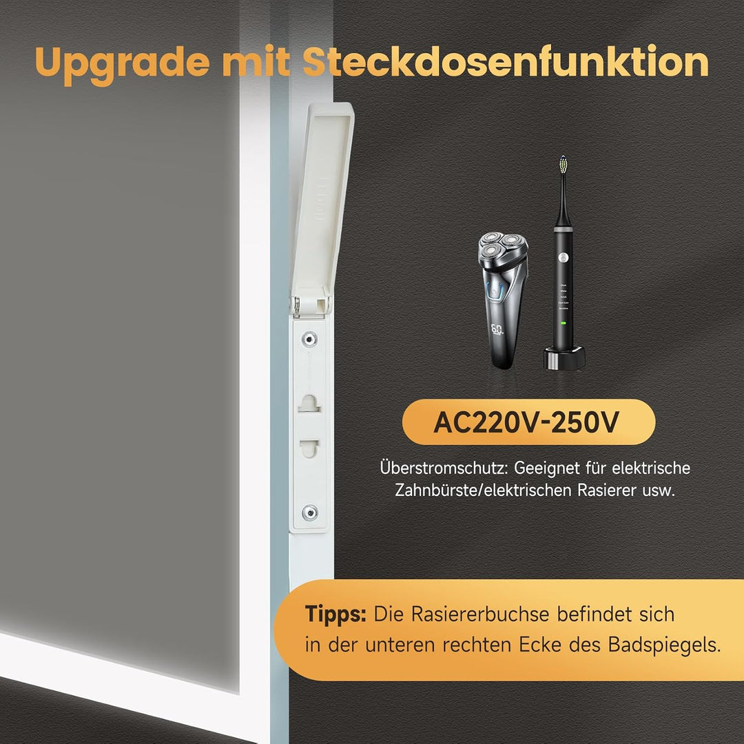 Dripex LED Badspiegel 100x60cm, Badezimmerspiegel mit Bluetooth und Steckdose 60L x 100B cm mit Blue