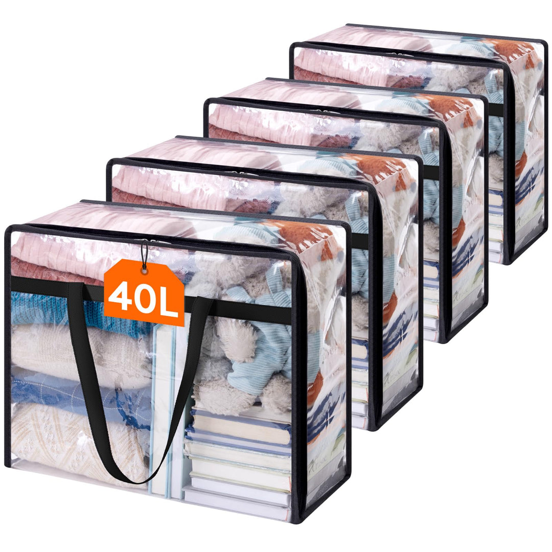 Lifewit 4 Stück Transparente Plastik Aufbewahrungstasche, 40L Kleiderschrank Organizer Aufbewahrungs