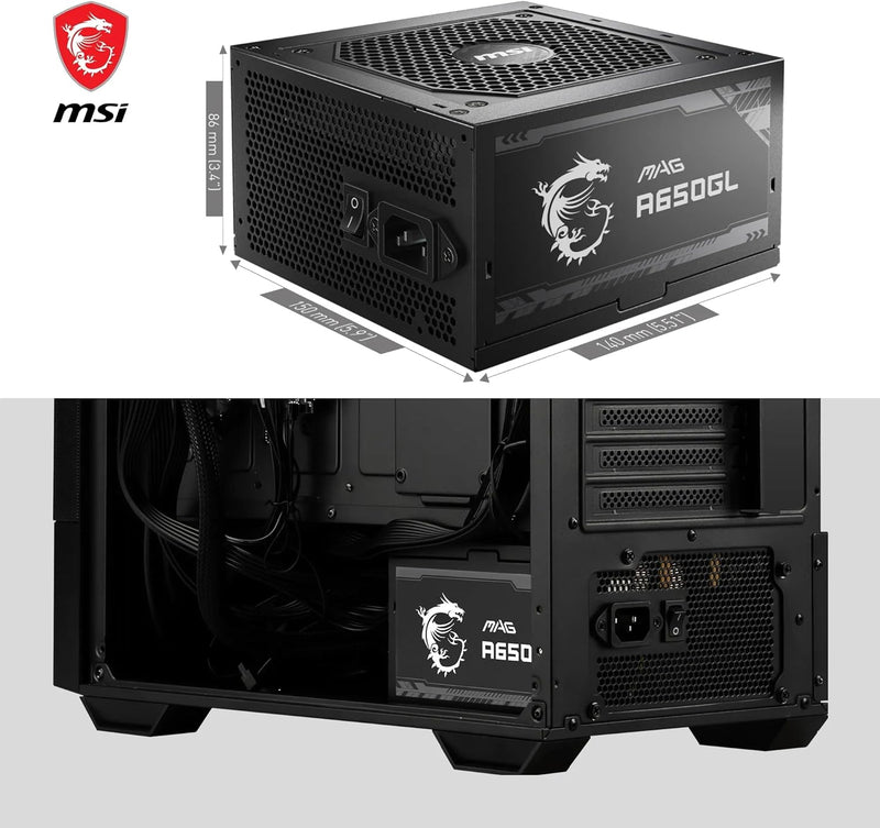 MSI MAG A650GL Netzteil, 650W, 80 Plus Gold, vollmodular, 120mm FDB Lüfter mit dynamischen Kugellage