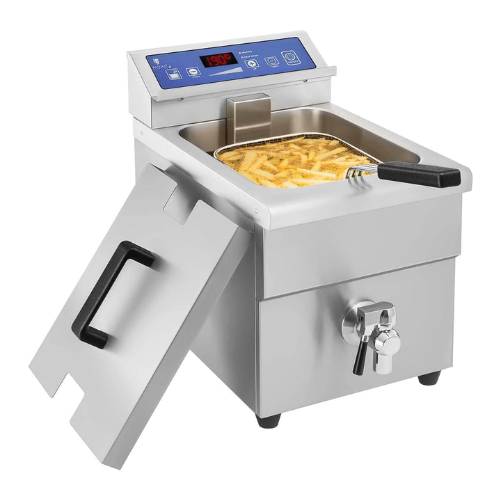 Royal Catering Horeca Induktions-Fritteuse 10 l, 3.500 W, 60-200 °C, mit Ablassventil und Timer