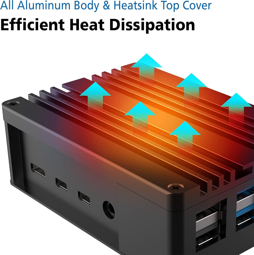 Akasa Pi-4 Pro | Lüfterloses Raspberry Pi 4 Gehäuse | Lüfterloses Gehäuse | Vollaluminium | Thermo-K