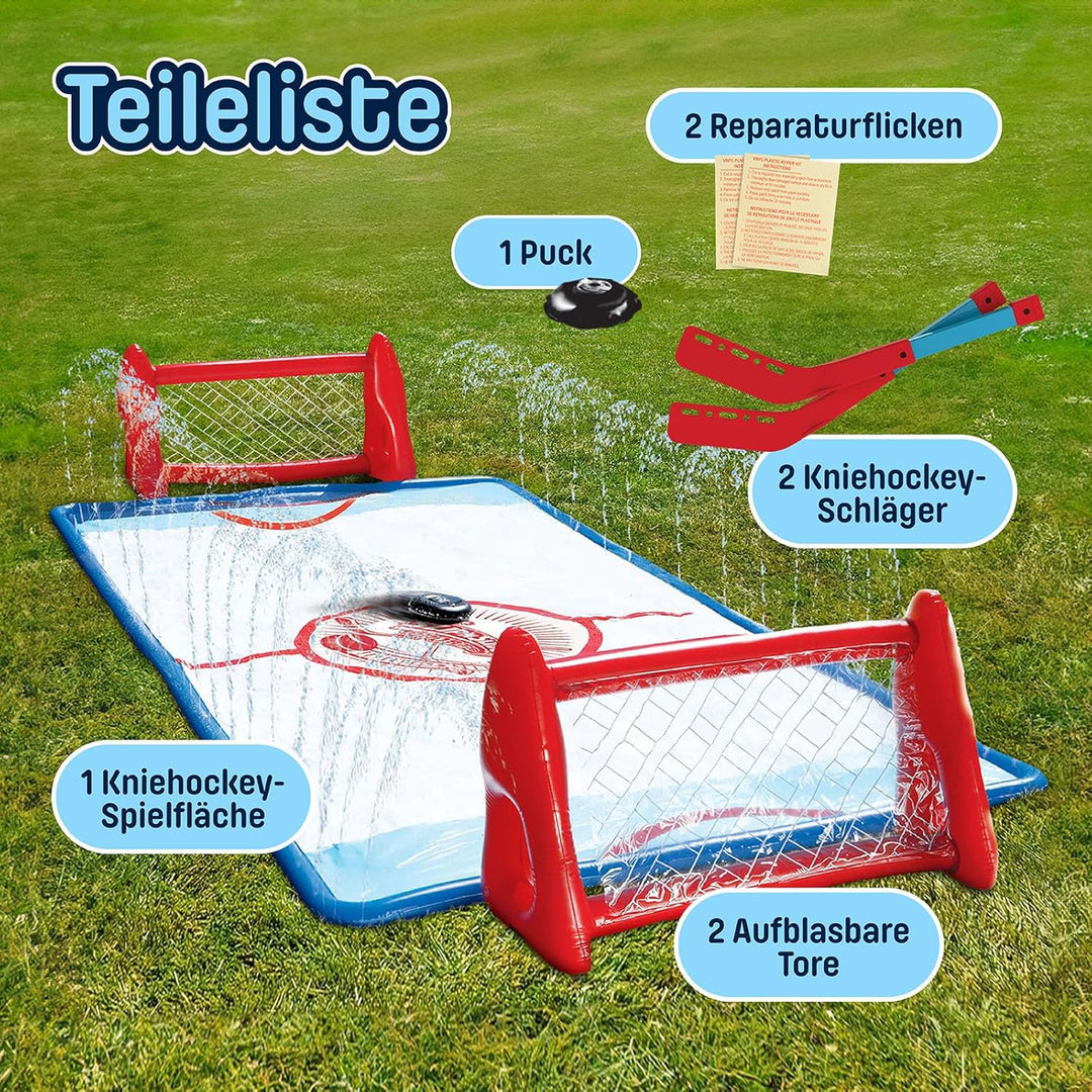 Wham-O Slip N Slide Wasser-Kniehockey-Set mit 2 aufblasbaren Toren, 2 Schlägern und 1 Puck für Garte