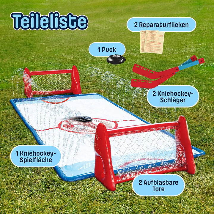 Wham-O Slip N Slide Wasser-Kniehockey-Set mit 2 aufblasbaren Toren, 2 Schlägern und 1 Puck für Garte