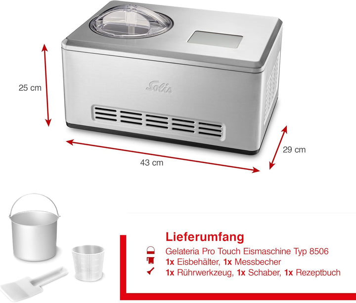 Solis Gelateria Pro Touch 3 in 1 Eismaschine mit Kompressor – Eiscreme-, Joghurt- & Slushiemaschine,