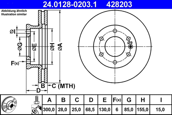 ATE Original Bremsscheibe - 1 Bremsscheibe - 24.0128-0203.1 - ECE-R90 Strassenzulassung