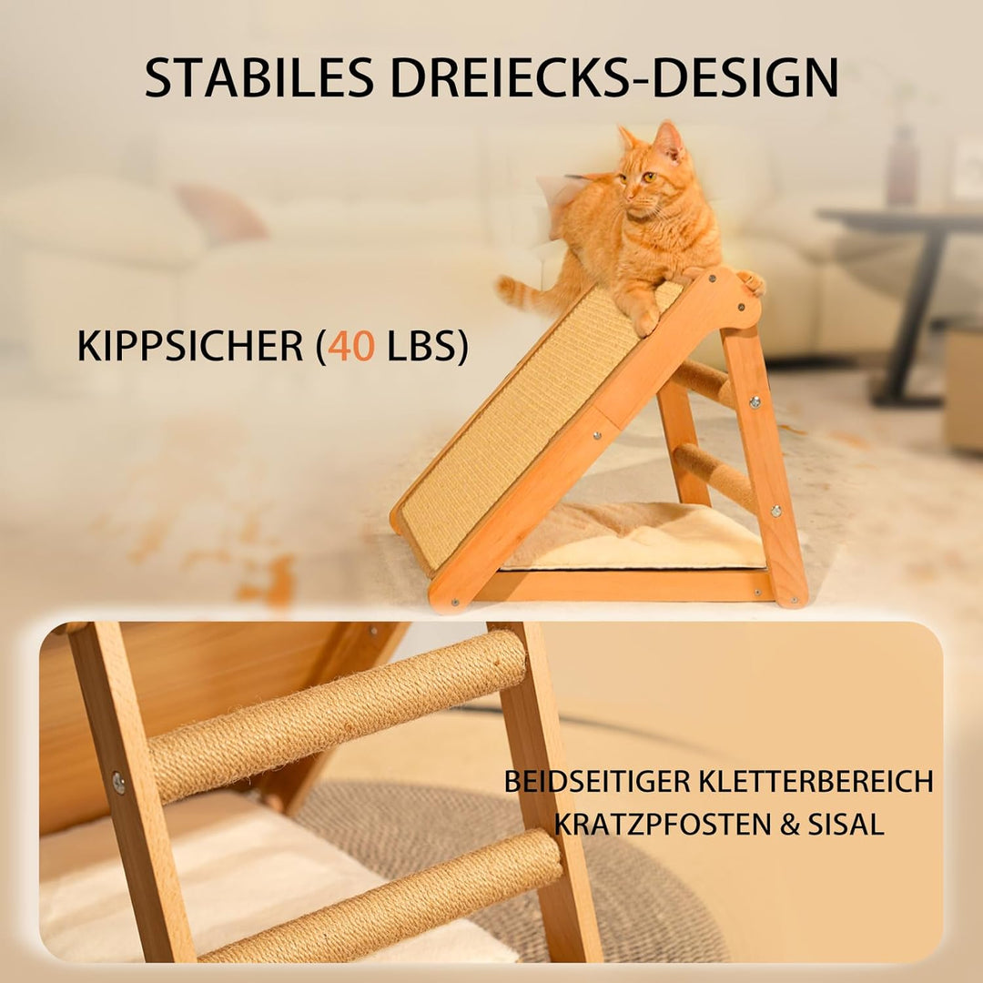 CheerPals Sisal Kratzbrett Katzen - Dreieck Faltbares Design, Massives Buchenholz &amp; Natürliche Sisal