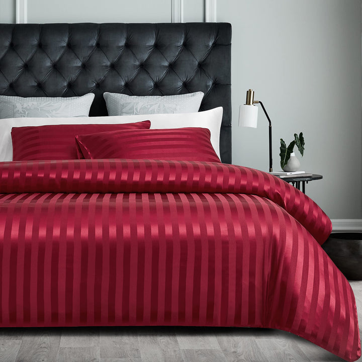 Damier Bettwäsche 155x220cm Rot Satin Glanz gestreift Bettwäsche Set Seidig glänzend Luxus Deckenbez