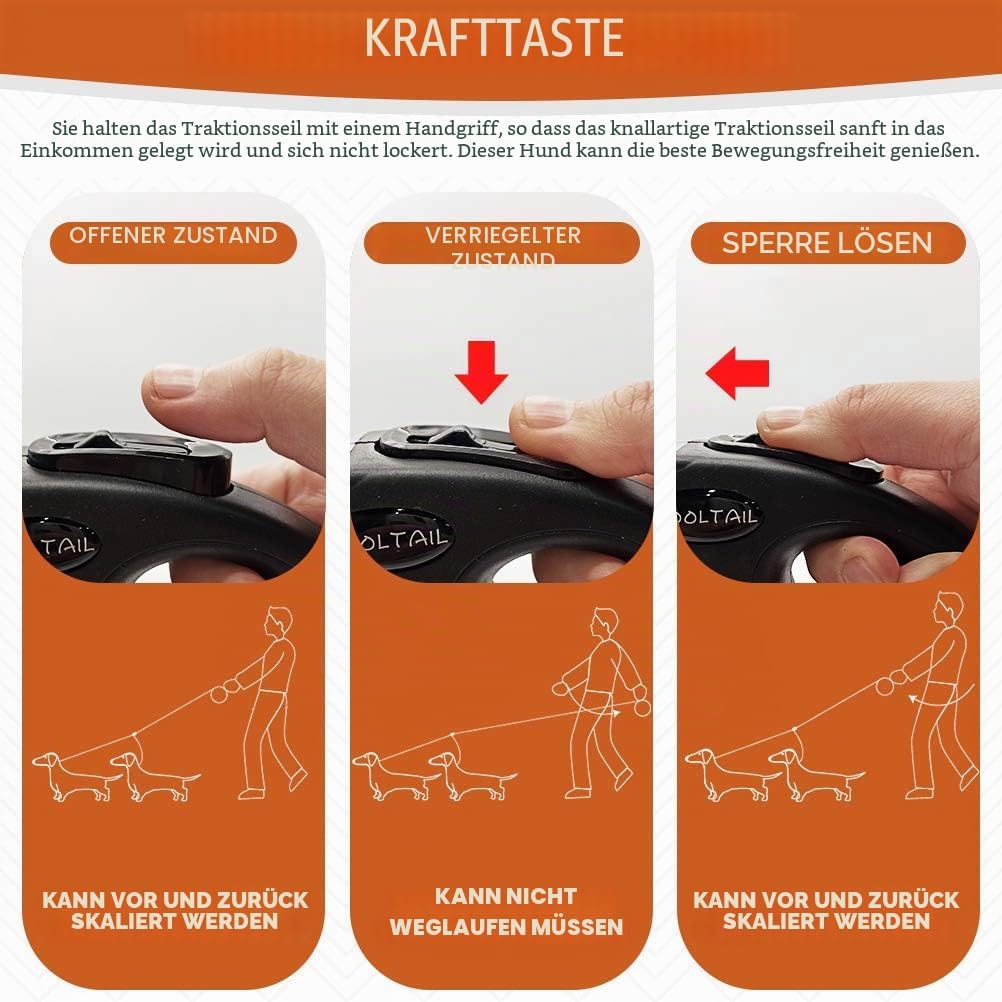 KOOLTAIL Dual Retractable Hundeleine für Zwei Hunde bis 110 Lbs, Heavy Duty Doppelkopf 16 ft Erweite