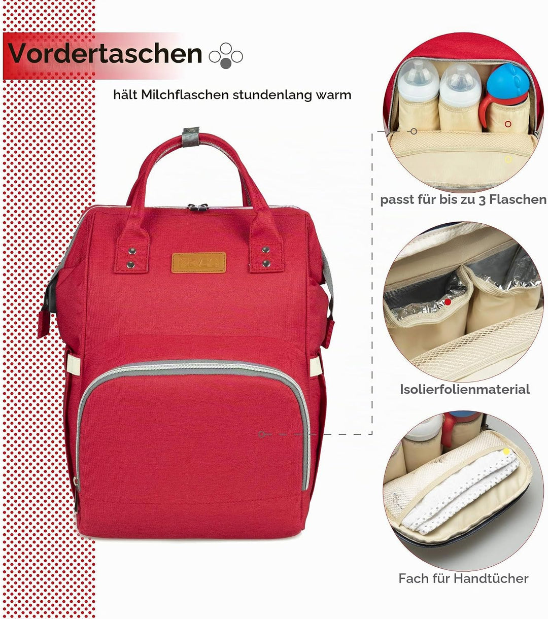 Baby Wickelrucksack, Babytasche für Reise, Wickeltasche Grosse Kapazität, Multifach Reise Rucksack W
