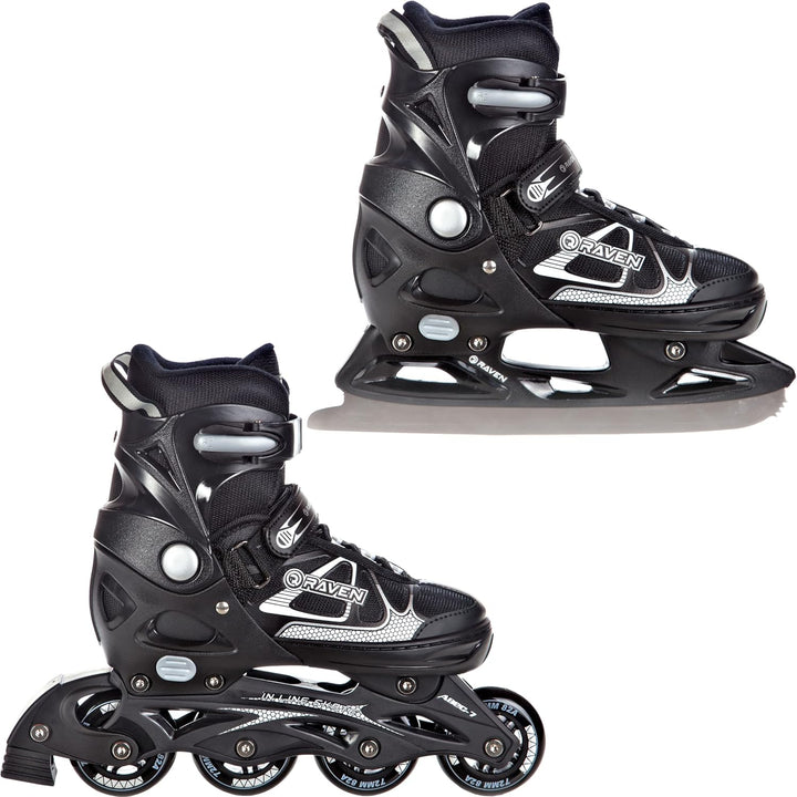 RAVEN 2in1 Schlittschuhe Inline Skates Inliner für Kinder und Erwachsene verstellbar, Spirit Black/W