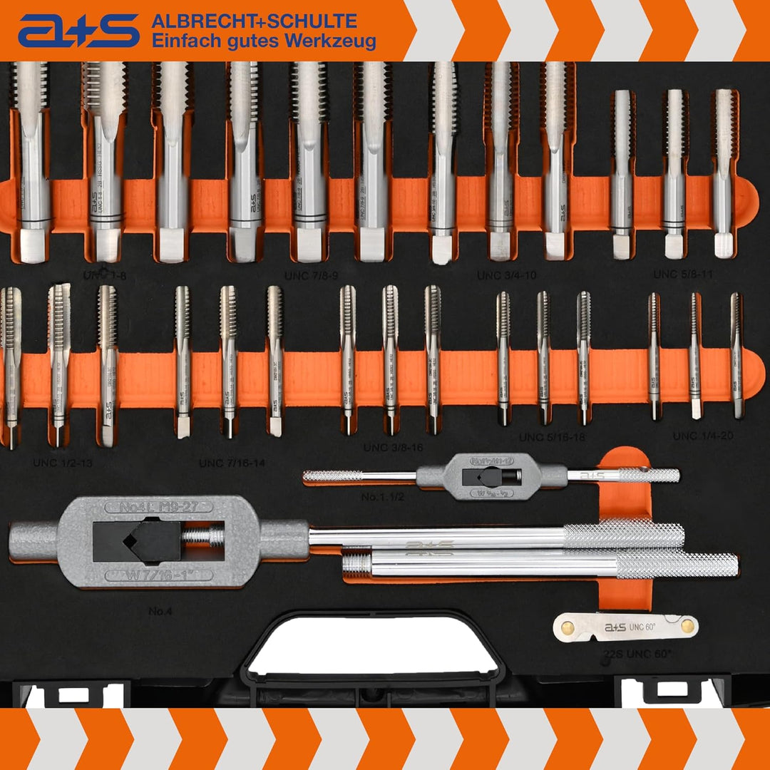a+s UNC Gewindeschneider Set Zoll | HSS-G, 1/4''–1'', 46-teilig | Gewindebohrer, Schneideisen, Verst
