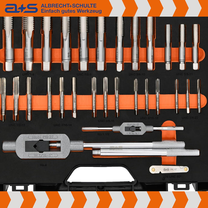 a+s UNC Gewindeschneider Set Zoll | HSS-G, 1/4''–1'', 46-teilig | Gewindebohrer, Schneideisen, Verst