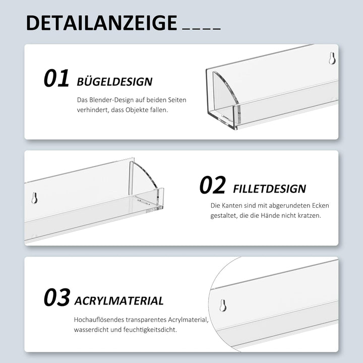 61CM Klare Nagellack-Wandregal mit Abnehmbarer Endkappe, 6er-Set, Acryl Organizer Wandmontiert, Nage