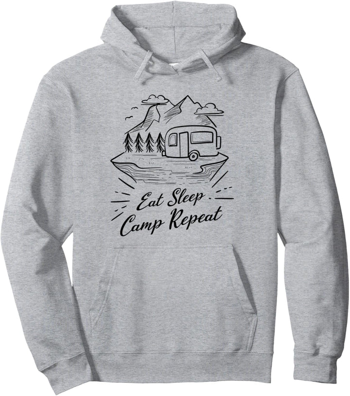 Eat Sleep Camp Repeat Camper Mountains Pullover Hoodie