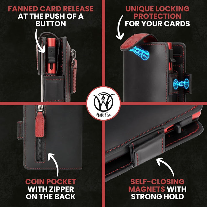 WillFire® MagFlap | Geldbörse Herren | Extra Schlüsselanhänger | Leder Kartenetui für 10-12 Karten |
