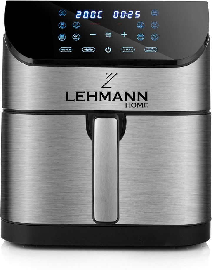 Lehmann Friteuse Heissluft XXL 1800 W, Heissluftfritteuse 8L mit bis zu 10 Programmen, Air Fryer mit