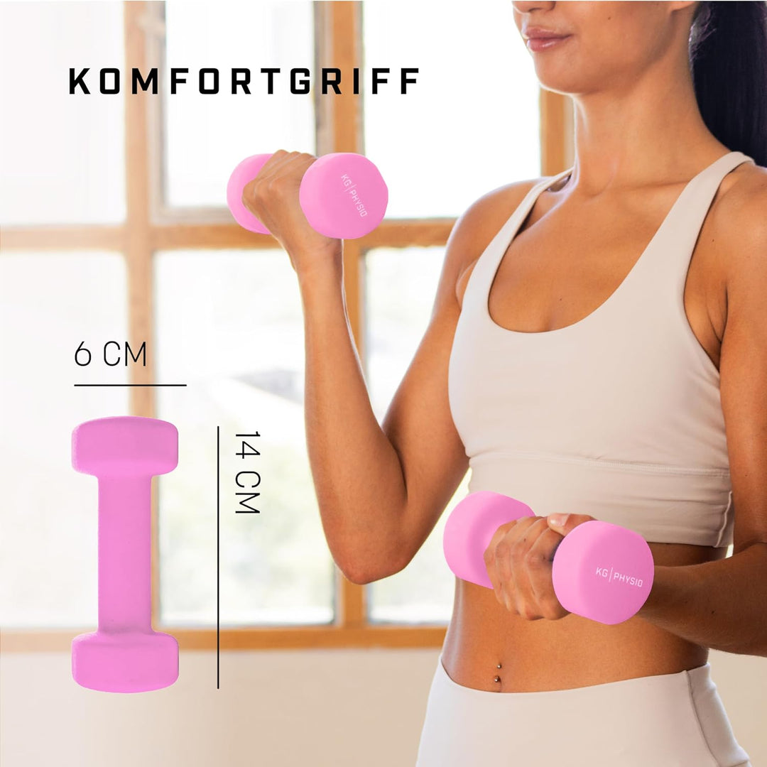 KG Physio Hantelset mit A3-Übungsposter - Neopren Kurzhanteln 2er Set - Fitness Gewichte aus Gusseis