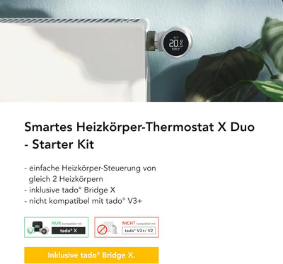 tado° Smartes Heizkörperthermostat X – Starter Kit mit Bridge X, Heizungssteuerung per App und Smart