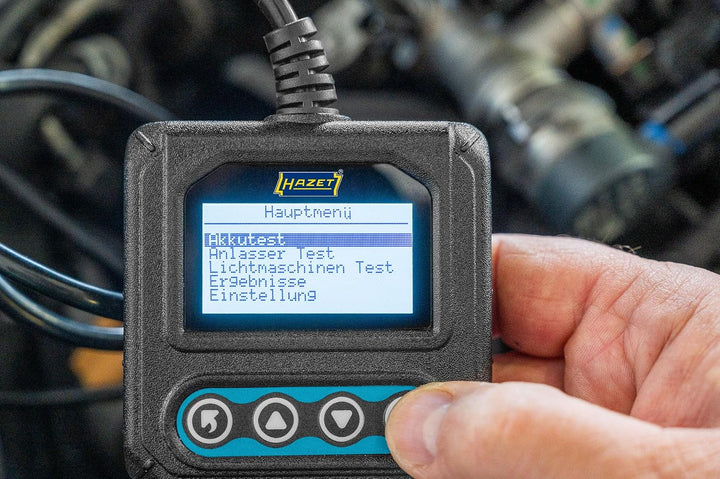 Hazet Batterietester 4650-6, für 12 V Fahrzeugbatterien, mit Polklemmen, Test und Analyse mit LCD Di