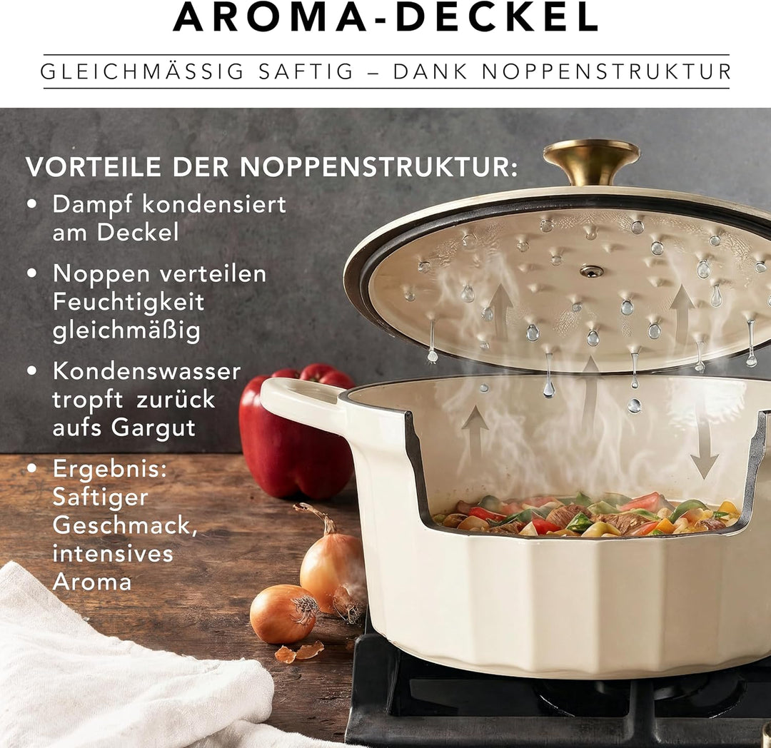 Römertopf Gusseisen Topf mit Deckel 24 cm – Bräter &amp; Schmortopf emailliert, Dutch Oven für alle Herd
