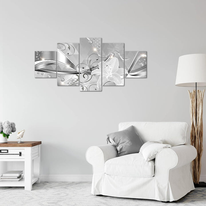 Runa Art Wandbilder Blumen Lilien 5 Teilig Bild auf Vlies Leinwand Deko Wohnzimmer Abstrakt Schwarz