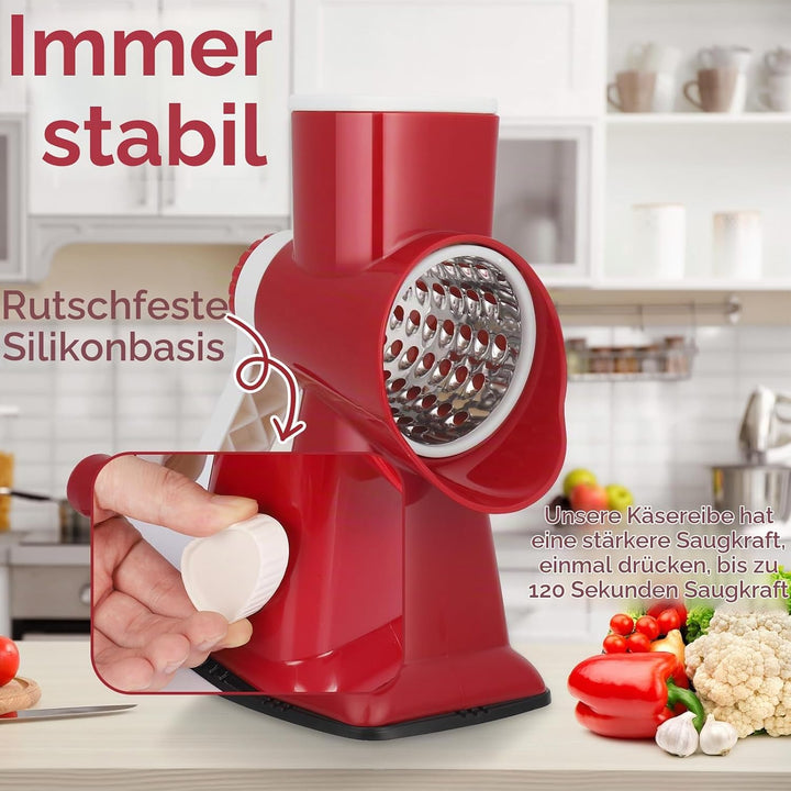 Dreamhigh Käsereibe mit Kurbel, Gemüseschneider 3 Edelstahl Austauschbaren Trommelklingen, Manuelle