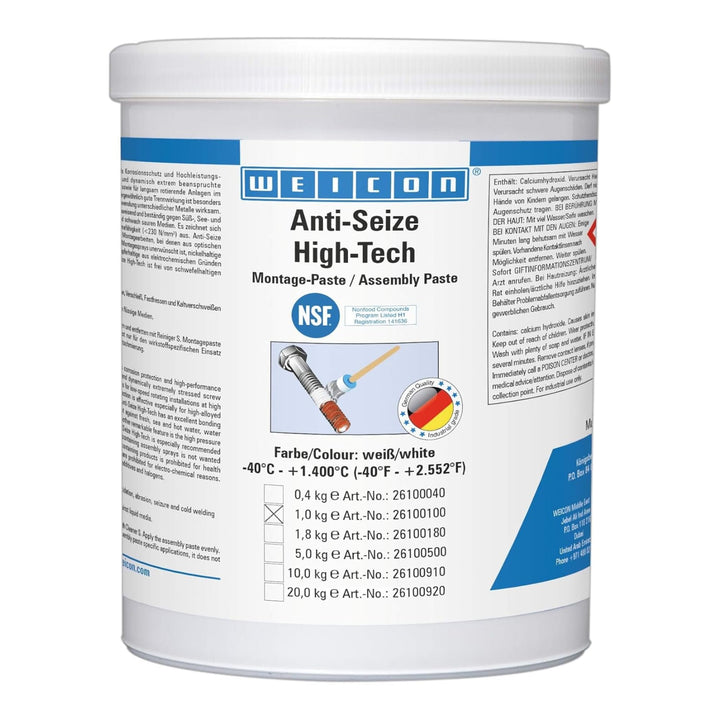WEICON Anti-Seize High-Tech Montagepaste 1 kg Schutz gegen Korrosion, Verschleiss und Festfressen |