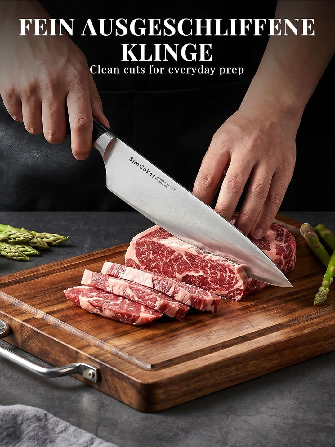 SimCoker Kochmesser,Profi Chefmesser 20CM,Scharfe Küchenmesser,Fleischmesser,Deutscher HC Edelstahl