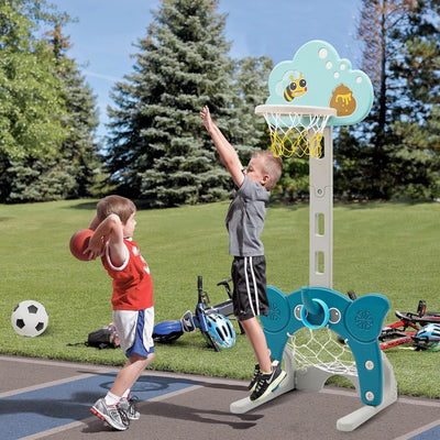 Kinder Basketballständer Höhenverstellbar|4 in 1 Höhenverstellbarer Basketballständer,Fussballtor Ri